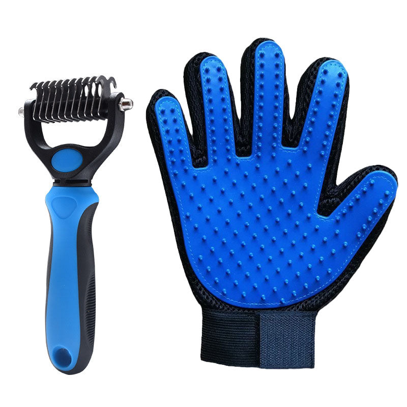 Load image into Gallery viewer, Blue Pet Grooming Glove for Right Hand and Upgraded Undercoat Rake Combo for Cat and Dog Mats&amp;Tangles Remove
