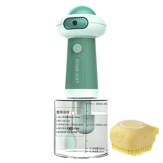 Green Upgrade Automatic Bubble Dispenser and Yellow Pet Bath Brush Combo for Dog and Cat Bathing,Deep Cleaning Pet Fur