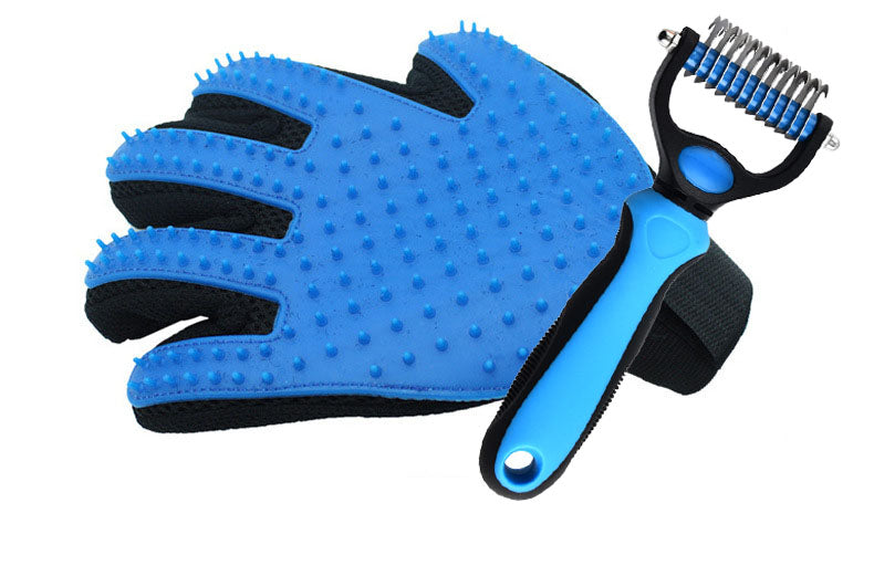 Load image into Gallery viewer, Blue Pet Grooming Glove for Right Hand and Upgraded Undercoat Rake Combo for Cat and Dog Mats&amp;Tangles Remove
