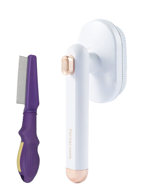 Load image into Gallery viewer, White Pet Remove Floating Hair with Release Button Brush and Purple Flea Anti Lice Comb Combo for Dog and Cat Shedding Hair Fur
