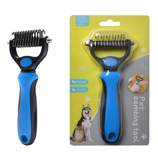 Blue Pet Grooming Glove for Right Hand and Upgraded Undercoat Rake Combo for Cat and Dog Mats&Tangles Remove